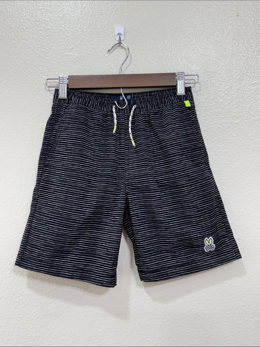 Psycho Bunny Lukas Hand Drawn Black Kids' Swim Trunks Boys Size 10/12